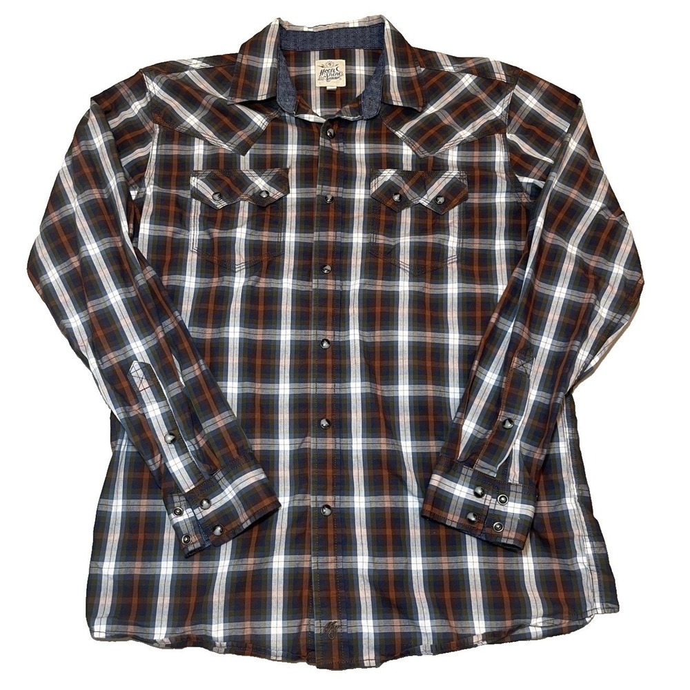 Moon Shine Spirit Men's‎ Small Pearl Snap Button Long Sleeve Shirt Plaid Western